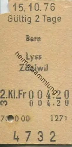 Schweiz - Bern - Lyss Zäziwil - Fahrkarte 1976