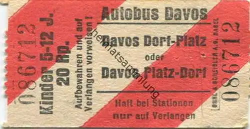 Schweiz - Autobus Davos Dorf-Platz oder Davos Platz-Dorf - Kinder-Fahrschein 20Rp.