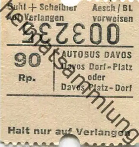 Schweiz - Davos - Davos - Autobus Davos Dorf-Platz oder Davos Platz-Dorf - Fahrschein