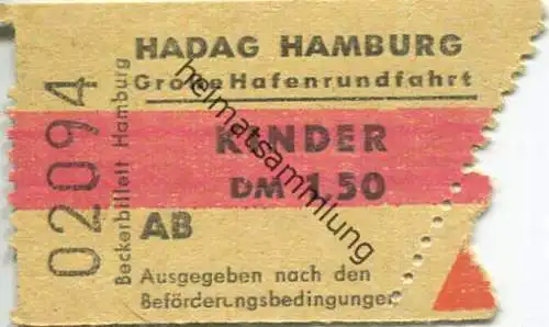 Deutschland - Hadag Hamburg - Grosse Hafenrundfahrt - Kinder Fahrschein