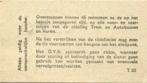 Niederlande - Gemeentevervoerbedrijf - Amsterdam - Fahrkarte