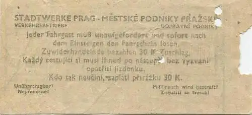 Tschechien - Stadtwerke Prag Verkehrsbetriebe - Mestske Podniky Prazske Dopravni Podniky - Fahrschein 1,50K