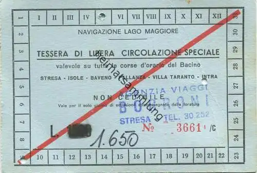Italien - Tessera di Libera circolazione speciale - Stresa - Isola Bella - Isola Supperiore - Baveno - Tages-Fahrkarte L