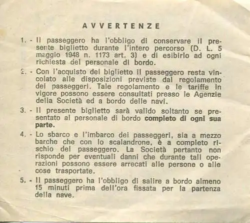 Italien - Navigazione Toscana S.p.A. - Piombino - Portoferraio - Fahrschein 1972 L. 330