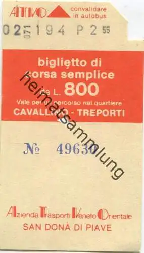 Italien - Cavallino Treporti - Biglietto di corsa semplice da L. 800