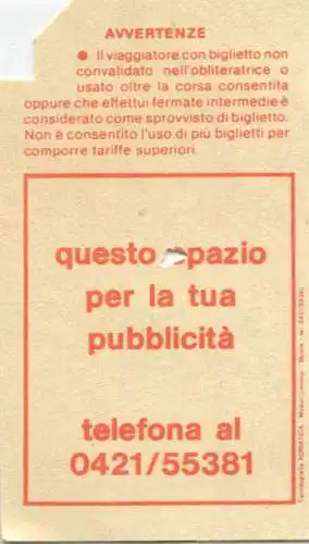 Italien - Cavallino Treporti - Biglietto di corsa semplice da L. 800