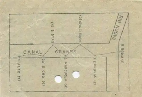 Italien - A.C.N.I.L. - Venezia - Vaporetto - Rialto - P. Roma - Fahrschein Biglietto L. 45
