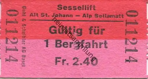 Schweiz - Sessellift Alt St. Johann - Alp Sellamatt - Billet - Bergfahrt