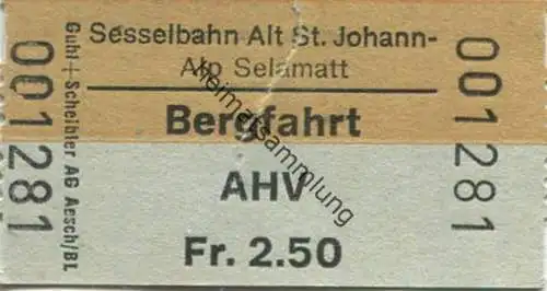 Schweiz - Sesselbahn Alt St. Johann-Alp Selamatt - Billet - Bergfahrt AHV
