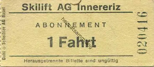 Schweiz - Skilift AG Innereriz - Fahrkarte 1 Fahrt Abonnement