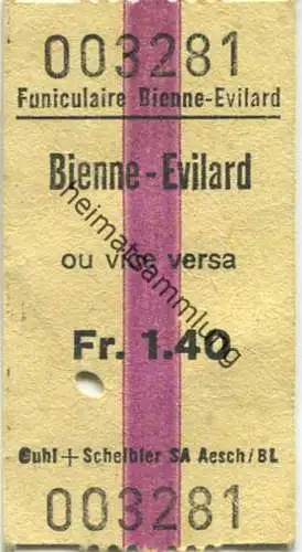 Schweiz - Funiculaire Bienne-Evilard - Billet ou vice versa