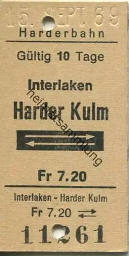 Schweiz - Harderbahn - Interlaken Harder Kulm und zurück - Fahrkarte 1969