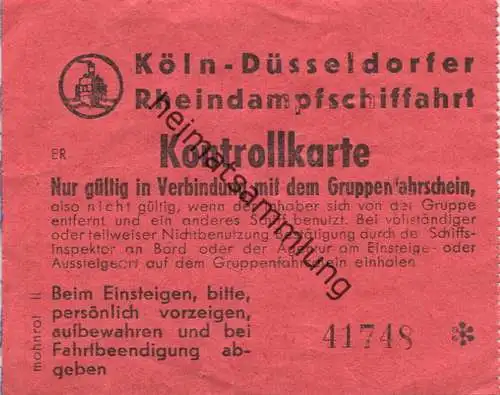 Deutschland - Köln-Düsseldorfer Rheindampfschiffahrt - Kontrollkarte zum Gruppenfahrschein