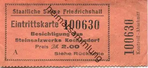 Deutschland - Staatliche Saline Friedrichshall - Eintrittskarte für Steinsalzwerke Kochendorf