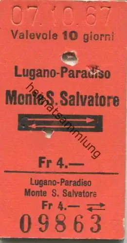 Schweiz - Lugano-Paradiso - Monte S. Salvatore und zurück - Fahrkarte 1967