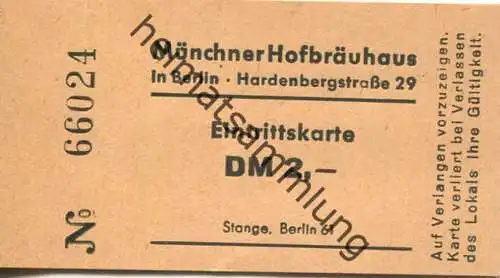Deutschland - Münchner Hofbräuhaus in Berlin Hardenbergstrasse 29 - Eintrittskarte