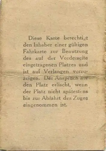 Deutschland - Platzkarte für den D 32 Berlin Potsdamer Bf. Mai 1929 - MER 10 3. Klasse 2.00M