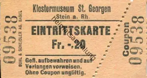 Schweiz - Klostermuseum St. Georgen Stein am Rhein - Eintrittskarte Fr. -.20