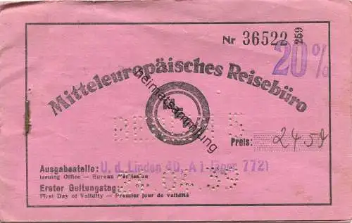 Deutschland - Mitteleuropäisches Reisebüro - leeres Fahrscheinheft 3. Klasse 1939 - die Reise ging von Berlin nach Lübec