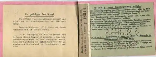 Deutschland - Mitteleuropäisches Reisebüro - leeres Fahrscheinheft 3. Klasse 1939 - die Reise ging von Berlin nach Lübec