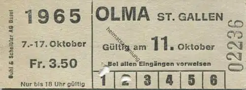 Schweiz - St. Gallen - Olma 1965 - Eintrittskarte