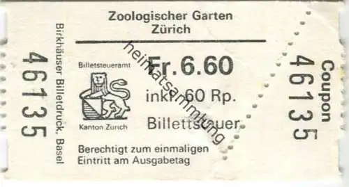 Schweiz - Zoologischer Garten Zürich - Eintrittskarte