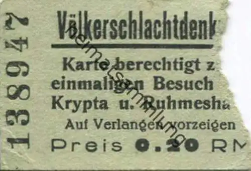 Deutschland - Völkerschlachtdenkmal - Eintrittskarte 0.20RM