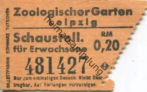 Deutschland - Zoologischer Garten Leipzig - Schaustell. Erwachsene RM 0,20