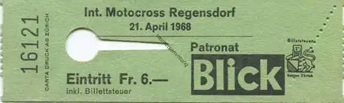 Schweiz - Internationales Motocross Regensdorf 1968 - Eintrittskarte