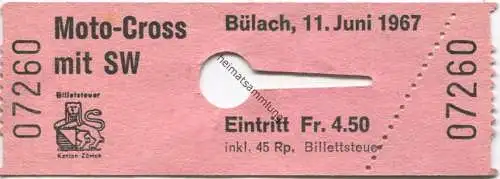 Schweiz - Moto-Cross mit SW - Bülach 1967 - Eintrittskarte