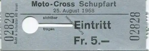 Schweiz - Moto-Cross Schupfart 1968 - Eintrittskarte