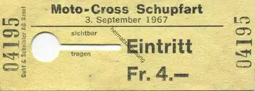 Schweiz - Moto-Cross Schupfart 1967 - Eintrittskarte