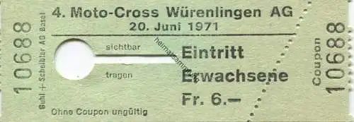 Schweiz - 3. Moto-Cross Würenlingen 1971 - Eintrittskarte