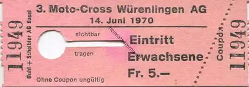 Schweiz - 3. Moto-Cross Würenlingen 1970 - Eintrittskarte