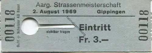 Schweiz - Aargauer Strassenmeisterschaft Gippingen 1969 - Eintrittskarte