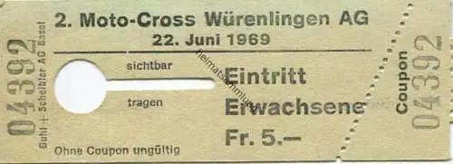 Schweiz - 2. Moto-Cross Würenlingen 1969 - Eintrittskarte