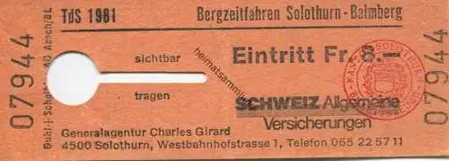 Schweiz - TdS 1981 - Bergzeitfahren Solothurn-Balmberg - Eintrittskarte