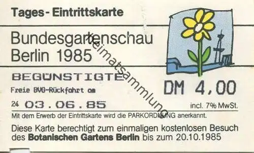 Deutschland - Bundesgartenschau Berlin 1985 - Eintrittskarte