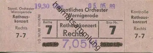 Deutschland - Staatliches Orchester Wernigerode - Rathauskonzert - Eintrittskarte 1989