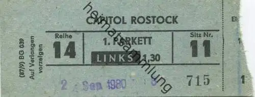 Deutschland - Kinokarte - Capitol Rostock 1980