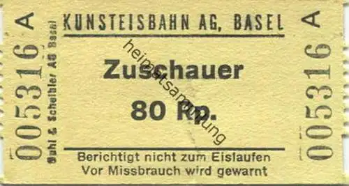 Schweiz - Kunsteisbahn AG Basel - Zuschauer Eintrittskarte 80Rp.