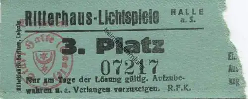 Deutschland - Ritterhaus-Lichtspiele Halle - 3.Platz - R.F.K. - Kinokarte