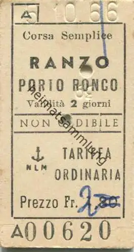 Schweiz - NLM Navigazione Lago Maggiore - Ranzo Porto Ronco einfach - Fahrkarte 1966