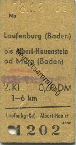 Deutschland - Laufenburg bis Albert-Hauenstein oder Murg - Fahrkarte 1966