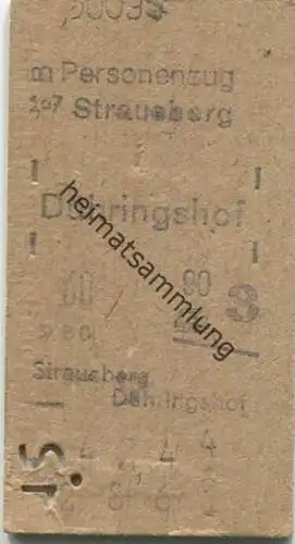 Deutschland - Strausberg bis Dühringshof - Personenzug - Fahrkarte 3. Klasse 1944