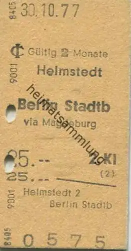 Deutschland - Helmstedt bis Berlin Stadtbahn via Magdeburg - Fahrkarte 1977