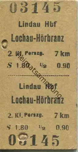 Deutschland - Österreich - Lindau Hbf Lochau-Hörbranz - Fahrkarte 1959