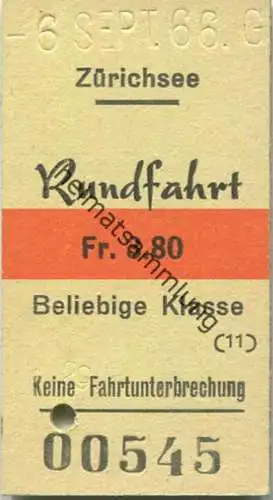 Schweiz - Zürichsee Rundfahrt - Fahrkarte 1966