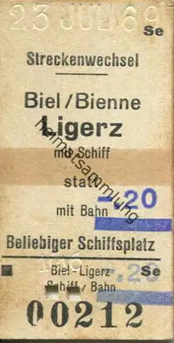 Schweiz - Streckenwechsel Biel Ligerz mit Schiff statt mit Bahn - Fahrkarte 1969