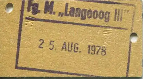 Deutschland - Schiffahrt der Inselgemeinde Langeoog - Rückfahrkarte Langeoog-Bensersiel - Fahrkarte 1978